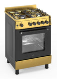 Ferre F6IP40GF-GIN-W 60cm Freestanding Gas Cooker With Wok Burner  & Turbo Fan - Shiny Gold