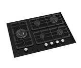 Ferre SL135 - 70cm Built-in Gas Hob - 5 Burners - Black Glass - Cast Iron Pan Supports
