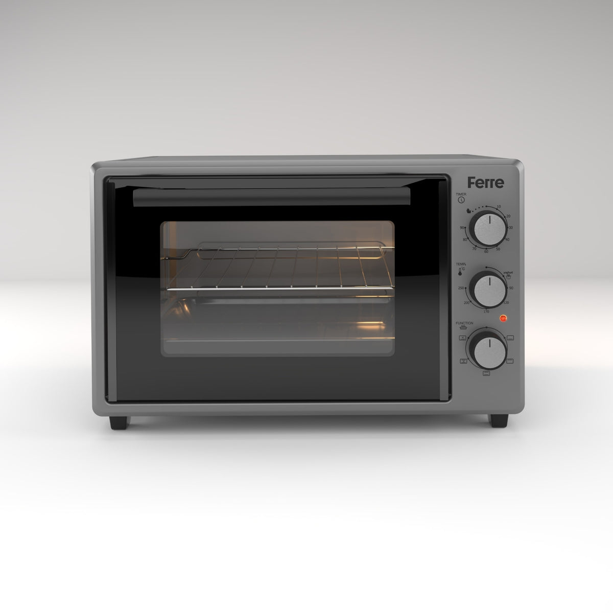 Ferre 45L Turbo Mini Oven - Black 5-Function Oven With Fan, Timer & Double Glass Door