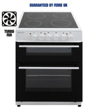 BlueFlame KCF 2200.60 SMF 60 cm VitroCeramic Freestanding Electric Cooker With Double Cavity Oven - Turbo Fan - White