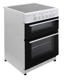BlueFlame KCF 2200.60 SMF 60 cm VitroCeramic Freestanding Electric Cooker With Double Cavity Oven - Turbo Fan - White