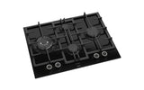 Ferre ED075WFA - 65cm FlameArt Built-in Gas Hob - 4 Burners - Cast Iron Pan Supports - Black Glass Body