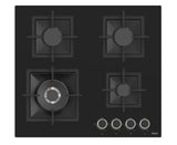 Ferre SC325/W - 60cm Built-in Gas Hob - 4 Burners - Wok Burner - Black Glass - Cast Iron Pan Supports