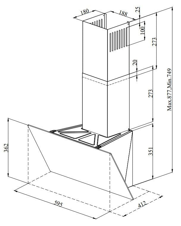 Ferre H601TBL35 60cm Cooker Hood Touch Control Black Extraction