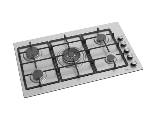 Ferre EL010 - 90cm Built-in Gas Hob - 5 Burners - Cast Iron Pan Supports - Wok Burner - Stainless Steel Body