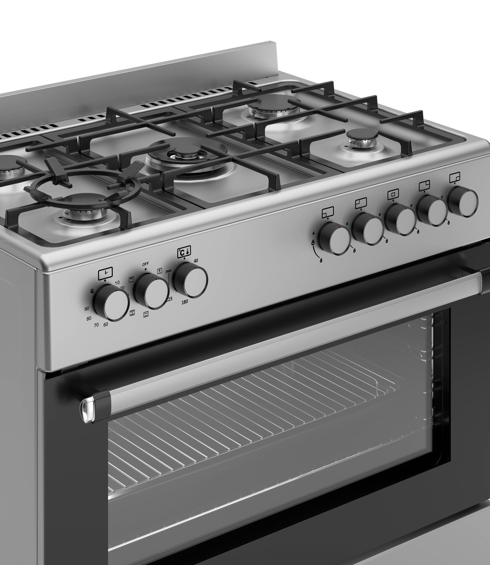 Ferre F9S50E7 X3 IN 90cm Dual Fuel Range Cooker With Double Turbo Fan 5 Burner 1 Wok Stainless Steel