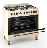 Ferre F9S60E7-CR-RETRO 90cm Dual Fuel Range Cooker With Double Turbo Fan & 6 Burner(1 Wok) - Cream