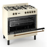 Ferre F9S50GF-CR-RETRO 90cm Gas Range Cooker With Double Turbo Fan & 5 Burner(1 Wok) Gas Hob - Cream