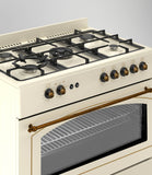 Ferre F9S50GF-CR-RETRO 90cm Gas Range Cooker With Double Turbo Fan & 5 Burner(1 Wok) Gas Hob - Cream