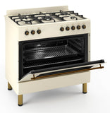 Ferre F9S50E7-CR-RETRO 90cm Dual Fuel Range Cooker With Double Turbo Fan & 5 Burner(1 Wok) - Cream