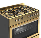 Ferre F9S50E7-GI-RETRO 90cm Dual Fuel Range Cooker With Double Turbo Fan & 5 Burner(1 Wok) - Gold