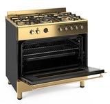 Ferre F9S50E7-GI-RETRO 90cm Dual Fuel Range Cooker With Double Turbo Fan & 5 Burner(1 Wok) - Gold