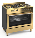 Ferre F9S50E7-GI-RETRO 90cm Dual Fuel Range Cooker With Double Turbo Fan & 5 Burner(1 Wok) - Gold