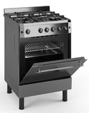 Ferre F6IP40GF-MBL-RETRO-W 60cm Freestanding Gas Cooker With Wok Burner & Turbo Fan - Anthracite Stainless Steel