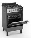 Ferre F6IP40E7-MBL-RETRO-W 60cm Freestanding Dual Fuel Cooker With Wok Burner  & Turbo Fan - Anthracite