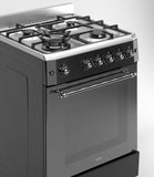 Ferre F6IP40GF-IBL-RETRO 60cm Freestanding Gas Cooker With Wok Burner & Turbo Fan -  Shiny Stainless Steel & Black