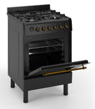 Ferre F6IP40E7-BL-RETRO-W 60cm Freestanding Dual Fuel Cooker With Wok Burner  & Turbo Fan - Matte Black