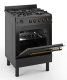 Ferre F6IP40GF-BL-RETRO-W 60cm Freestanding Gas Cooker With Wok Burner  & Turbo Fan - Matte Black