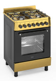 Ferre  F6IP40E6-GIN-W 60cm Freestanding Dual Fuel Cooker With Wok Burner  Mechanical Timer & Turbo Fan - Gold
