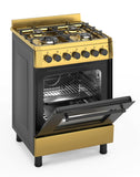 Ferre  F6IP40E6-GIN-W 60cm Freestanding Dual Fuel Cooker With Wok Burner  Mechanical Timer & Turbo Fan - Gold