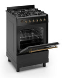 Ferre F6IP40E7-BL-RETRO-W 60cm Freestanding Dual Fuel Cooker With Wok Burner  & Turbo Fan - Matte Black