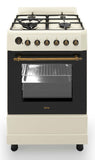 Ferre F6IP40E7-CR-RETRO-W 60cm Freestanding Dual Fuel Cooker With Wok Burner  & Turbo Fan - Cream