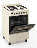 Ferre F6IP40E7-CR-RETRO-W 60cm Freestanding Dual Fuel Cooker With Wok Burner  & Turbo Fan - Cream