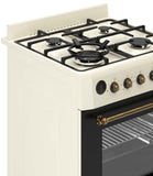 Ferre F6IP40E7-CR-RETRO-W 60cm Freestanding Dual Fuel Cooker With Wok Burner  & Turbo Fan - Cream