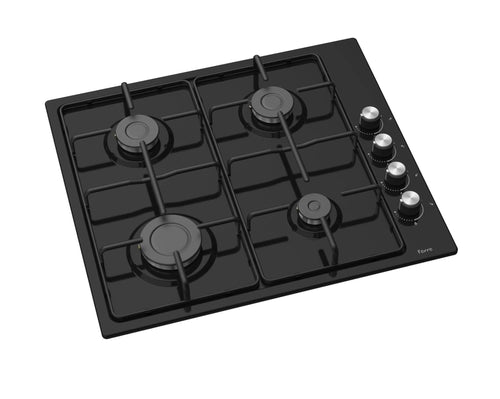 Ferre EL056 -  60cm Built-in Gas Hob - 4 Burners - Shiny Black Enamel Body