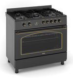 Ferre F9H50E7-BL-RETRO 90cm Dual Fuel Range Cooker With Double Turbo Fan & 5 Burner(1 Wok) - Matte Black