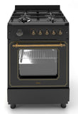 Ferre F6IP40GF-BL-RETRO-W 60cm Freestanding Gas Cooker With Wok Burner  & Turbo Fan - Matte Black