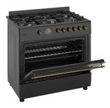 Ferre F9S60GF-BL-RETRO 90cm Gas Range Cooker With Double Turbo Fan & 6 Burner(1 Wok) Gas Hob - Black