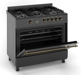 Ferre F9H50GF-BL-RETRO 90cm Gas Range Cooker With Double Turbo Fan & 5 Burner(1 Wok) Gas Hob - Black