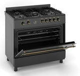 Ferre F9H50E7-BL-RETRO 90cm Dual Fuel Range Cooker With Double Turbo Fan & 5 Burner(1 Wok) - Matte Black