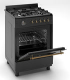 Ferre F6IP40GF-BL-RETRO-W 60cm Freestanding Gas Cooker With Wok Burner  & Turbo Fan - Matte Black