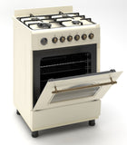 Ferre F6IP40E7-CR-RETRO-W 60cm Freestanding Dual Fuel Cooker With Wok Burner  & Turbo Fan - Cream