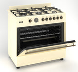 Ferre F9S60GF-CR-RETRO 90cm Gas Range Cooker With Double Turbo Fan & 6 Burner(1 Wok) Gas Hob - Cream