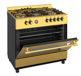 Ferre F9S50E7-GI-RETRO 90cm Dual Fuel Range Cooker With Double Turbo Fan & 5 Burner(1 Wok) - Shiny Gold