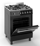 Ferre F6IP40GF-IBL-RETRO 60cm Freestanding Gas Cooker With Wok Burner & Turbo Fan -  Shiny Stainless Steel & Black