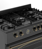Ferre F9H50E7-BL-RETRO 90cm Dual Fuel Range Cooker With Double Turbo Fan & 5 Burner(1 Wok) - Matte Black
