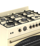 Ferre F9S60GF-CR-RETRO 90cm Gas Range Cooker With Double Turbo Fan & 6 Burner(1 Wok) Gas Hob - Cream