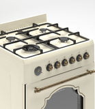 Ferre F6IP40E7-CR-RETRO-W 60cm Freestanding Dual Fuel Cooker With Wok Burner  & Turbo Fan - Cream