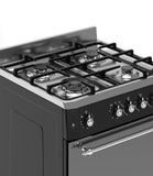 Ferre F6IP40GF-IBL-RETRO 60cm Freestanding Gas Cooker With Wok Burner & Turbo Fan -  Shiny Stainless Steel & Black