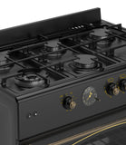 Ferre F9S60GF-BL-RETRO 90cm Gas Range Cooker With Double Turbo Fan & 6 Burner(1 Wok) Gas Hob - Black