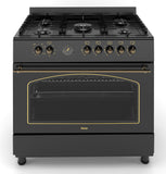 Ferre F9H50E7-BL-RETRO 90cm Dual Fuel Range Cooker With Double Turbo Fan & 5 Burner(1 Wok) - Matte Black