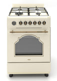 Ferre F6IP40E7-CR-RETRO-W 60cm Freestanding Dual Fuel Cooker With Wok Burner  & Turbo Fan - Cream