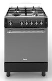 Ferre F6IP40GF-IBL-RETRO 60cm Freestanding Gas Cooker With Wok Burner & Turbo Fan -  Shiny Stainless Steel & Black