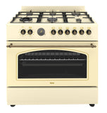 Ferre F9S60E7-CR-RETRO 90cm Dual Fuel Range Cooker With Double Turbo Fan & 6 Burner(1 Wok) - Cream