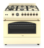 Ferre F9S60GF-CR-RETRO 90cm Gas Range Cooker With Double Turbo Fan & 6 Burner(1 Wok) Gas Hob - Cream