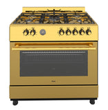 Ferre F9S50E7-GI-RETRO 90cm Dual Fuel Range Cooker With Double Turbo Fan & 5 Burner(1 Wok) - Shiny Gold